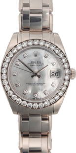 Rolex Pearlmaster 18k White Gold Diamond MOP 81299 Ladies Watch Box Papers Tags: Described by:Michelle NRFEDD 41920 Title:Rolex Pearlmaster 18k White Gold Diamond MOP 81299 Ladies Watch Box Papers Tags Description:Rolex Pearlmaster 18k White Gold Diamond MOP 81299 Ladies Large Hea