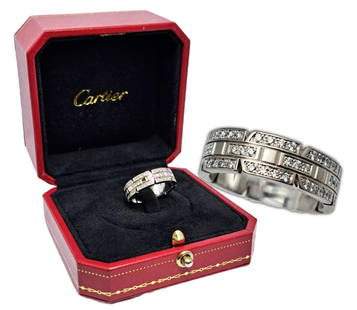 Cartier 18k White Gold fine Diamond Eternity Band w/ Box: Title:Cartier 18k White Gold fine Diamond Eternity Band w/ Box Description: This Signed Cartier 18K White Gold Eternity Band fits a size 7.5. Over Eighty 1mm round diamonds totaling approx. 0.44ctw. V