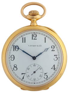 Tiffany & Co Oversized 3x Signed Men's 18K Gold Vintage Pocket Watch: Title:Tiffany & Co Oversized 3x Signed Men's 18K Gold Vintage Pocket Watch Description: 18K Gold Signed Menâ€™s Pocket Watch. Tiffany Hallmarks. 51mm Gold Case. Case thickness is 14mm. Weighs 113