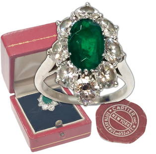 Cartier GIA 1.22ct Fancy Colombian Emerald 2.73ctw Diamond Vintage Platinum Ring w/ Orig Box Papers: Title: Cartier GIA 1.22ct Fancy Colombian Emerald 2.73ctw Diamond Vintage Platinum Ring w/ Orig. Receipt Paperwork & Box Description: You can expect the utmost quality here with this signed & numbered