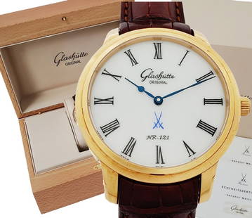 Scarce Glashutte Original Senator Meissen Porcelain Dial 18k Gold Automatic Mens Watch Box Papers: Described By:Michelle NTEDD 51012 Title:Scarce Glashutte Original Senator Meissen Porcelain Dial 18k Gold Automatic Mens Watch Box Papers Description: Scarce Glashutte Original Senator Meissen Porcela