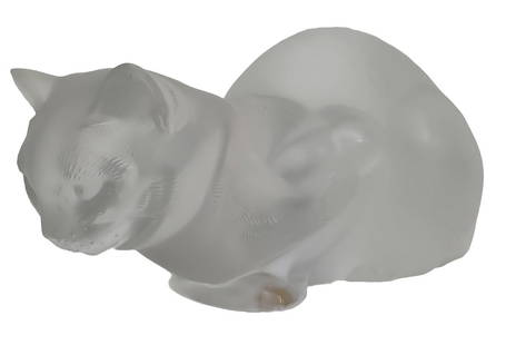 Lalique France Frosted Crystal Art Glass Kitty Cat Crouching Sculpture Statue: Described By:Michelle NFDD 51057 Title:Lalique France Frosted Crystal Art Glass Kitty Cat Crouching Sculpture Statue Description:Lalique France Frosted Crystal Art Glass Kitty Cat Crouching Sculpture