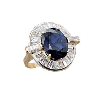 GIA 6.4ct No Heat Spectacular Natural Sapphire Diamond 1970s Mid Century 18k Gold Ring: Title:GIA 6.4ct No Heat Spectacular Natural Sapphire Diamond 1970s Mid Century 18k Gold Ring Description: Comes with GIA report No. 2225860429. Stunning 6.46ct No Heat Natural sapphire surrounded by A