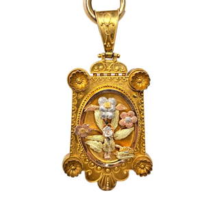 Finest Large Victorian Locket Old Mine Diamond 14K Multicolor Gold Antique Necklace: Title:Finest Large Victorian Locket Old Mine Diamond 14K Multicolor Gold Antique Necklace Description: While this necklace tests around 18k, we believe that it is heavy gold plated over 14k gold. Neck