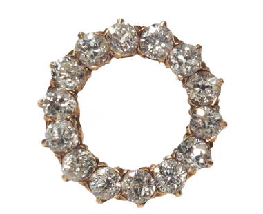 Antique Approx 1.50ctw Old Euro Diamond 14k Gold Victorian Era Circle Pin Brooch: Title: Antique Approx 1.50ctw Old Euro Diamond 14k Gold Victorian Era Circle Pin Brooch Description: Genuine Victorian era circle pin that is handcrafted in 14k gold featuring approx. 1.50ctw of H col