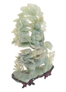 Carved Jade Old Magnificent Chinese Large Standing Buddha Foo Dog Tree Landscape Statue: Described By:Edison CNX VX 40 Title: Carved Jade Old Magnificent Chinese Large Standing Buddha Foo Dog Tree Landscape Statue Description:Carved Jade Old Magnificent Chinese Large Standing Buddha Foo