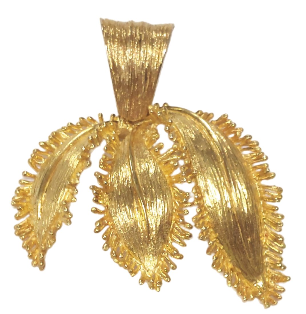 Attributed to David Webb Large 18k Yellow Gold Triple Leaf Designer Pendant 28.3 grams (1 of 7)