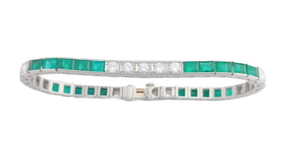 GIA Natural Columbian Emerald And Diamond Platinum Antique Ladies Tennis Bracelet: Title: GIA Natural Columbian Emerald And Diamond Platinum Antique Ladies Tennis Bracelet Description:GIA Natural Columbian Emerald And Diamond Platinum Antique Ladies Tennis Bracelet. Most Stones are