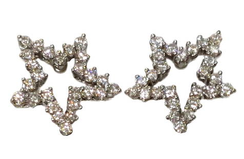 Signed Tiffany & Co. 2ctw Diamond Irid Platinum 1980 Asymmetrical Star Ear Clip Earrings: Title: Signed Tiffany & Co. 2ctw Diamond Irid Platinum 1980 Asymmetrical Star Ear Clip Earrings Description: Properly signed platinum & diamond star motif, omega back clip earrings by Tiffany & Co. Ap