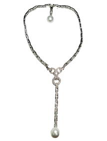 $28000 Retail 18k White Gold 5ctw Diamond LaCampanina Necklace w/ Near Flawless 15mm South Sea Pearl (1 of 3)
