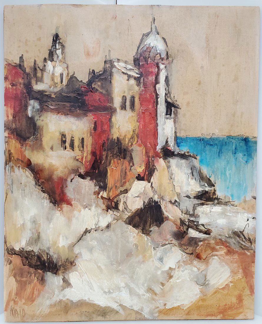 Jean Maio French Post Impressionist Coastal Castle Oil Painting Ecole de Paris (1 of 4)