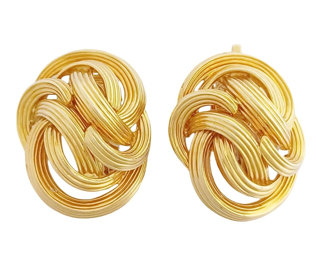 Tiffany & Co 18K Gold Love Knot Vintage Clip On Ladies Earrings (1 of 3)