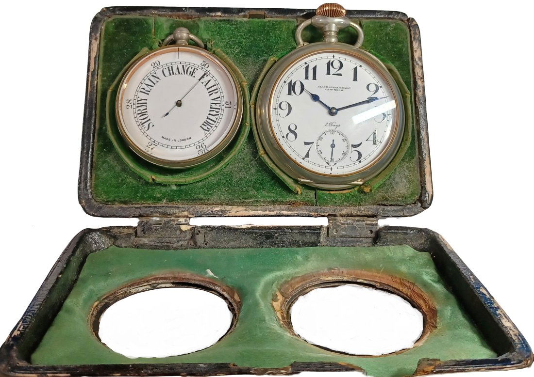 Black Starr Frost 8 Day Large Pocket Watch & Barometer In Sterling Silver Case (1 of 7)