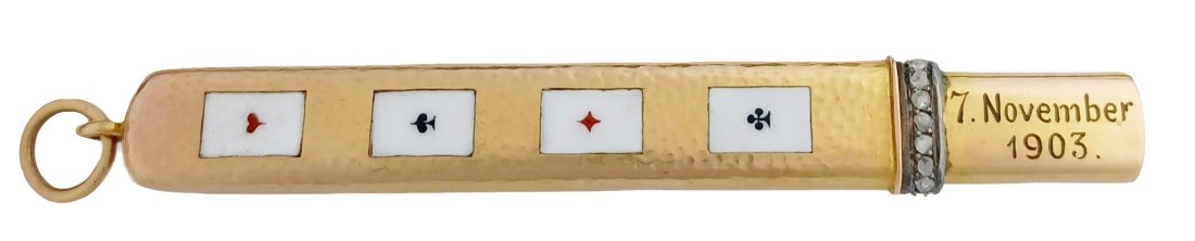 Diamond Studded 14K Gold Enamel Poker Playing Card Stash Edwardian Pendant: Described By:Edison 51755 NEED Title: Diamond Studded 14K Gold Enamel Poker Playing Card Stash Edwardian Pendant Description:Diamond Studded 14K Gold Enamel Poker Playing Card Stash Edwardian Pendant.