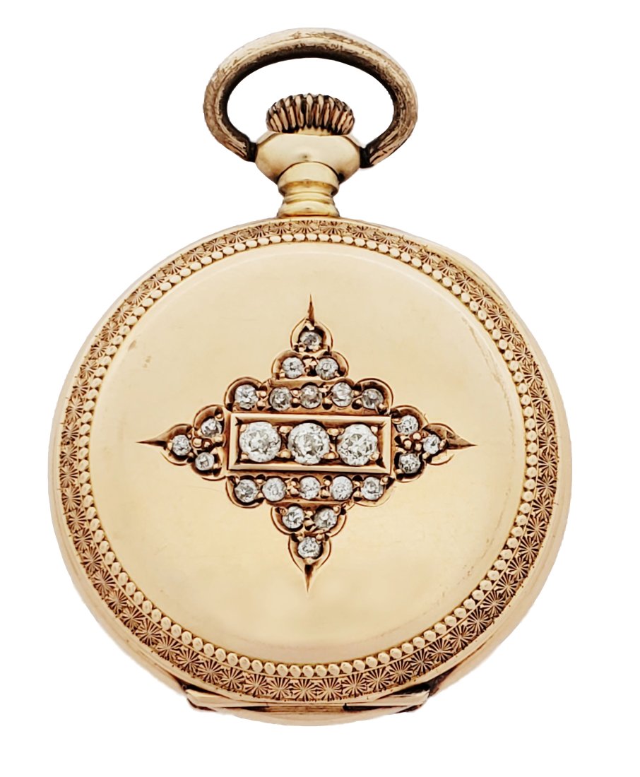 Heavy 14k Gold Factory Diamond Ball Railroad Queen Hunter Ladies Pocket Watch (1 of 8)