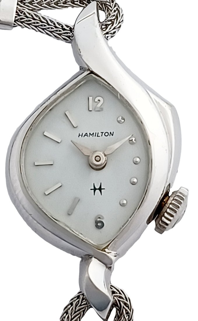 Lot 11182: Hamilton Arbib 14k White Gold Filled 757 Asymmetrical Ladies Mechanical 22j Bali Watch