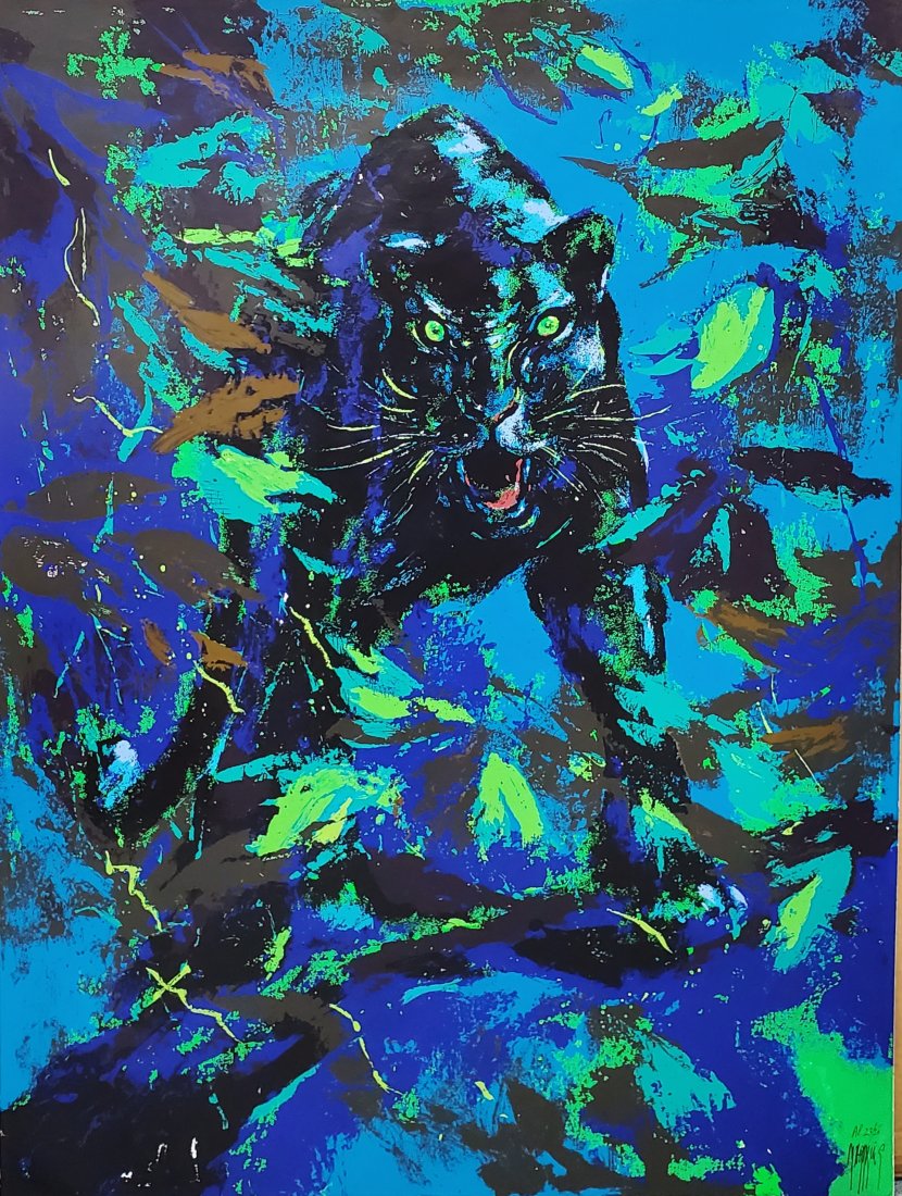 Mark King Large Jet Black Panther Serigraph Neiman Manner Limited Edition Artists Proof (1 of 7)