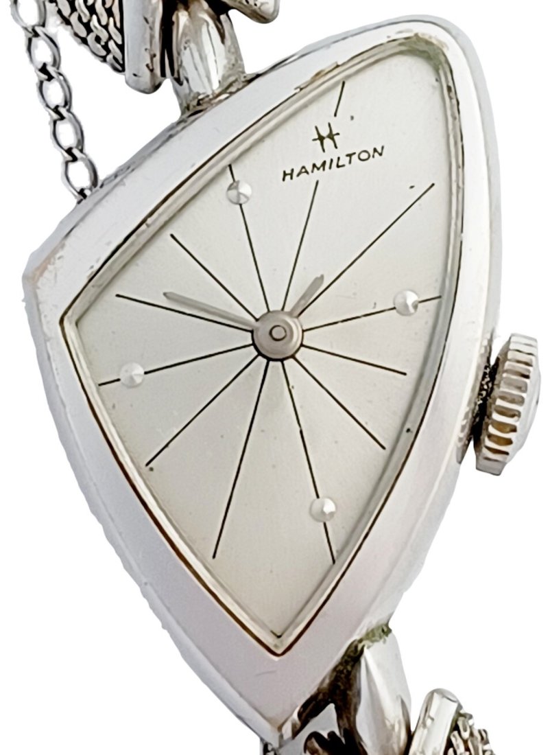 Lot 11198: Hamilton Vesta 1961 Arbib Design 22j Mechanical Ladies Vintage Watch Clamshell Box