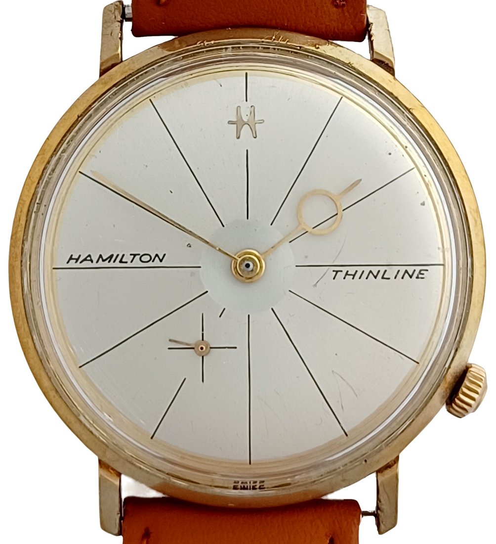 Lot 11104: Hamilton Thinline T4002 Mechanical 1962 Arbib Design Mens Watch Original Atomic Box Papers