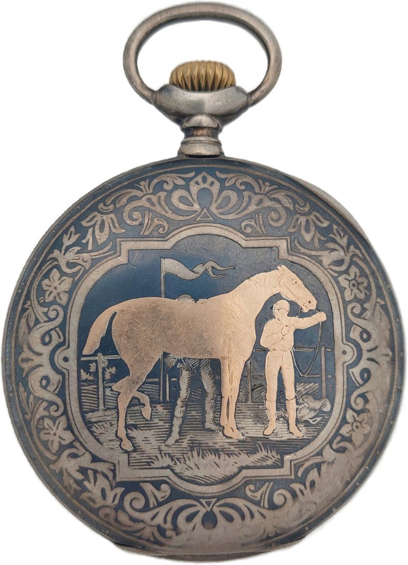 Zenith Gold Inlay Niello Grand Prix Large Running Pocket Watch 1904 (1 of 11)