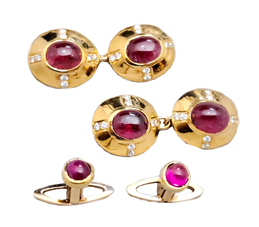 GIA Natural Ruby Dimond Laillet Paris Art Deco Approx. 5cwt Cufflinks w Orig Box (1 of 3)