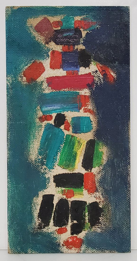 Irving Lehman WPA Artist Abstract Oil Mid Century Modern Painting 2 of 3: Described By:Michelle NFDD DBJQ Title:Irving Lehman WPA Artist Abstract Oil Mid Century Modern Painting 2 of 3 Description: Oil on masonite. Unsigned, estate stamp verso 1991 inventory label remnant v