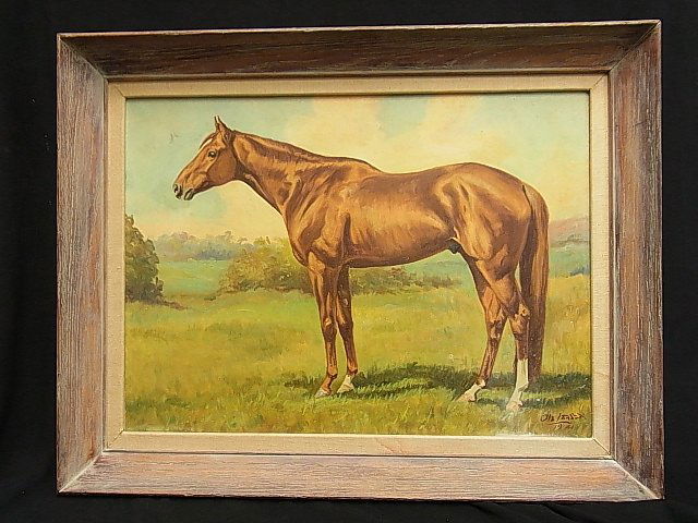Ole Larsen Equestrian Horse WHIRLAWAY 1941 Painting CNX: Ole Larsen Equestrian Horse WHIRLAWAY 1941 Painting Triple Crown Horse CNXLARSEN, Ole (American 1898-1984): Whirlaway; Portrait of the celebrated Triple Crown winning horse who won the Kentucky Derby,