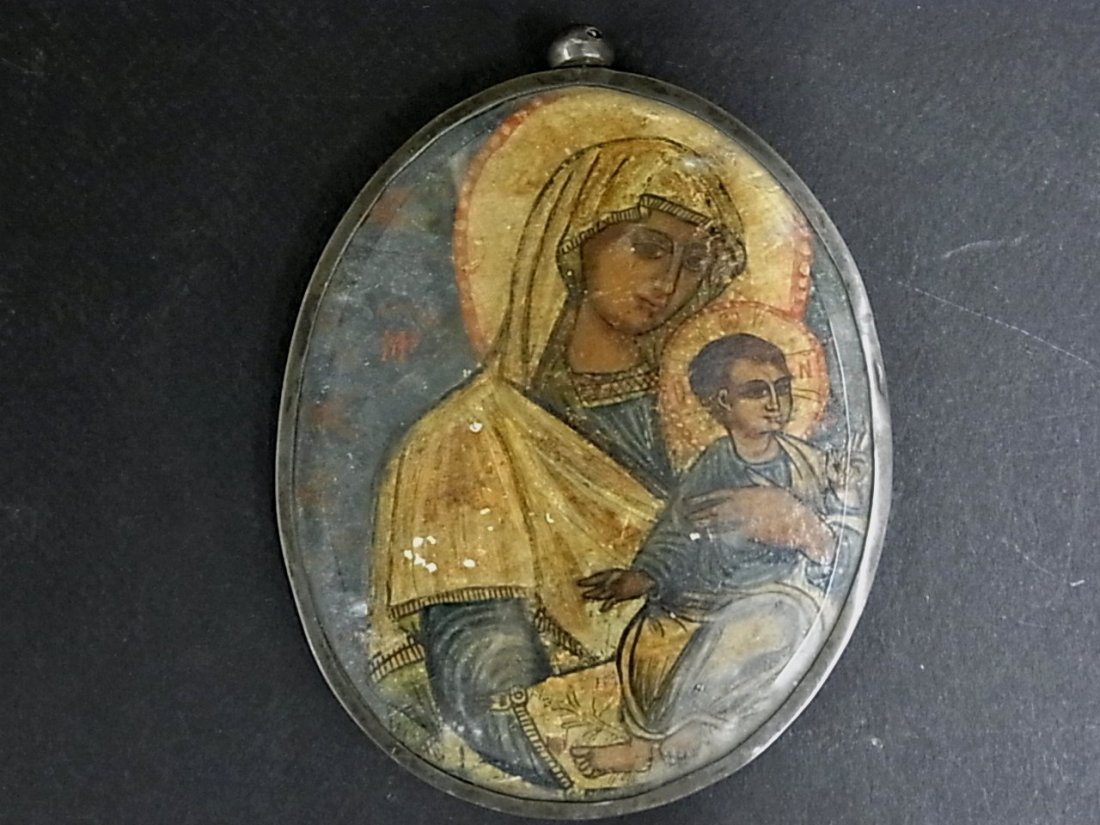 Byzantine Greek Russian Orthodox Icon Collection 7t: Byzantine Greek Russian Orthodox Icon Collection 7th of 20 LotsAntique Double Sided Virgin Mary & Christ Child Jesus Signed & or Inscribed Silver Frame Painting Byzantine Greek Russian Orthodox Icon C