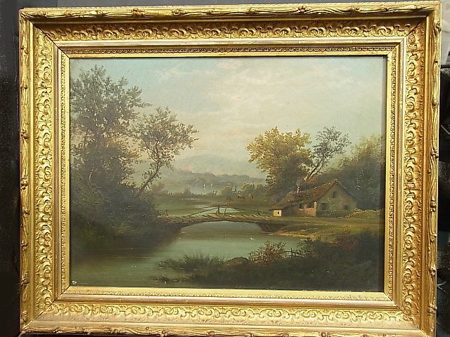 19C Hudson River School Homestead Landscape Painti: 19C Hudson River School Homestead Landscape Painting 19C Hudson River School Homestead Landscape Painting Along the Hudson Banks Homestead Landscape Painting 19C from Northeastern United States Estate