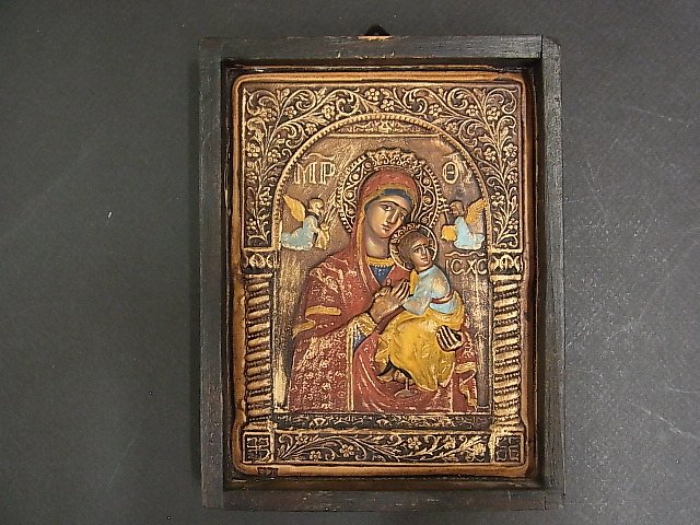 Byzantine Greek Russian Orthodox Collection 20th o: Byzantine Greek Russian Orthodox Collection 20th of 20 Virgin Mary & Christ Child Jesus Signed Composition Bas Relief This is the TWENTIETH of 20 examples of paintings, sculpture and mixed media works