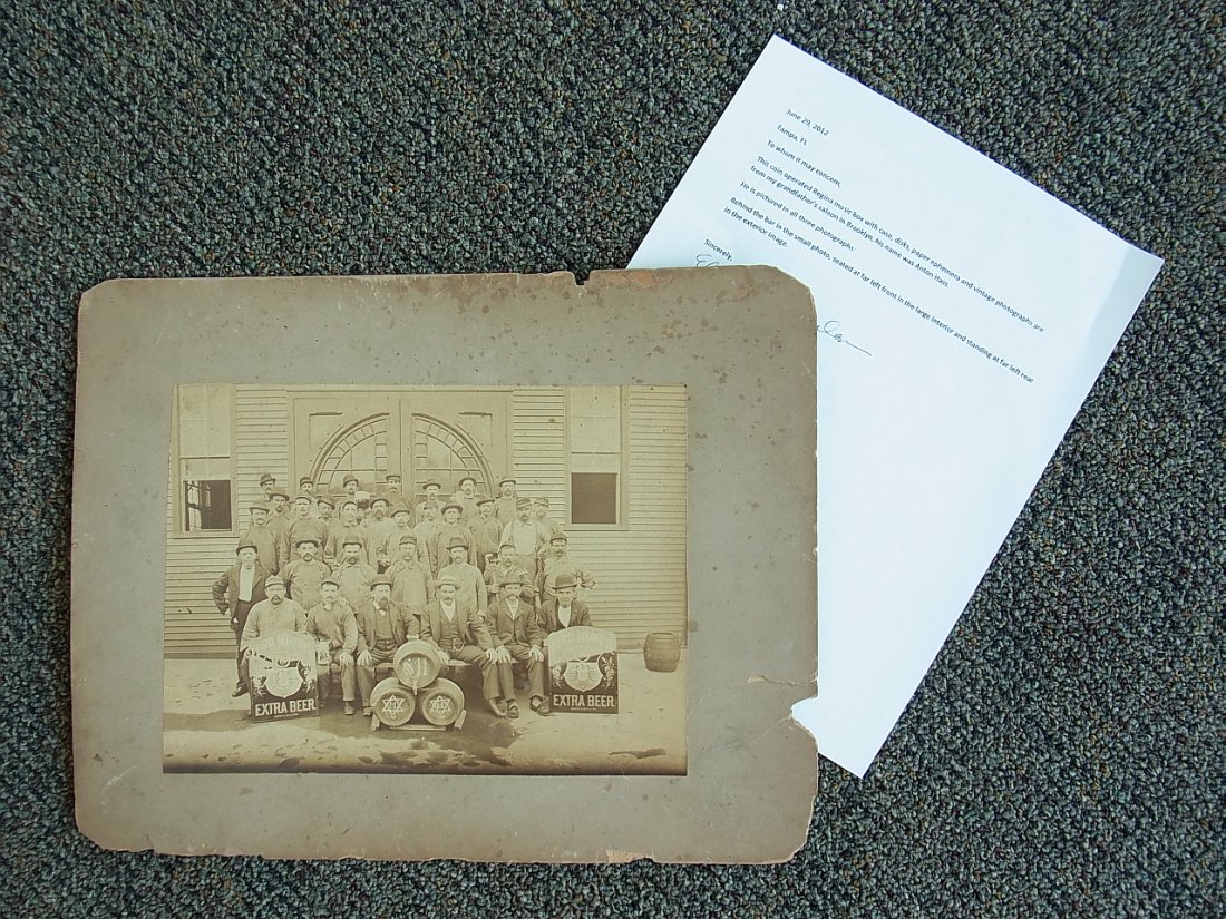 Ferdinand Ferd. Munch Antique Brewery Photograph w: Ferdinand Ferd. Munch Antique Brewery Photograph w/ Staff & Beer Signs & Beer Barrels W/ Star of David & M Jewish or Kosher logo 19C Breweriana of Hebrew Judaic Judaica New York City NYC Interest This