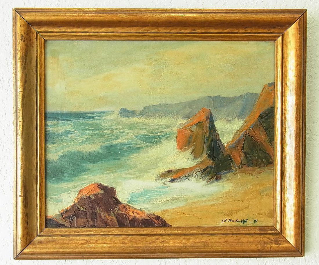 Charles William DuVall Crashing Surf FL Florida Co: Charles William DuVall Crashing Surf FL Florida Columbus OH VA Artist Estate Discovery Plein Air Impressionist 1941 Painting CNX Duvall, Charles William (American 1864-1966): Luminous plein air seasca