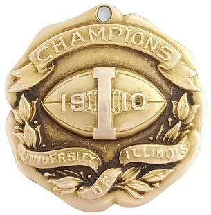 1910 University Of Illinois 14K Gold Undefeated Season Championship Football Medal 12.6g: Title:1910 University Of Illinois 14K Gold Undefeated Season Championship Football Medal 12.6g Description: 1910 University Of Illinois 14K Gold Undefeated Season Championship Football Medal. Names