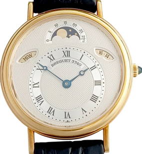 Rare 36mm Breguet Classique Moonphase Day Date 18K Gold Vintage Mens Watch Box: Described By:Edison HFA DT52528 NMEDD Title:Rare 36mm Breguet Classique Moonphase Day Date 18K Gold Vintage Mens Watch Box Description: Rare 36mm Breguet Classique Moonphase Day Date 18K Gold Vintage