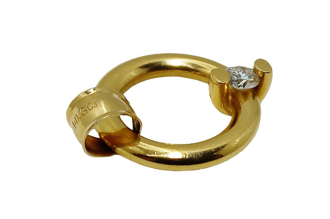 Signed Georg Jensen Diamond 18K Yellow Gold Modernist Pendant w/ 14K Bail 4.7g 0.21ctw (1 of 5)