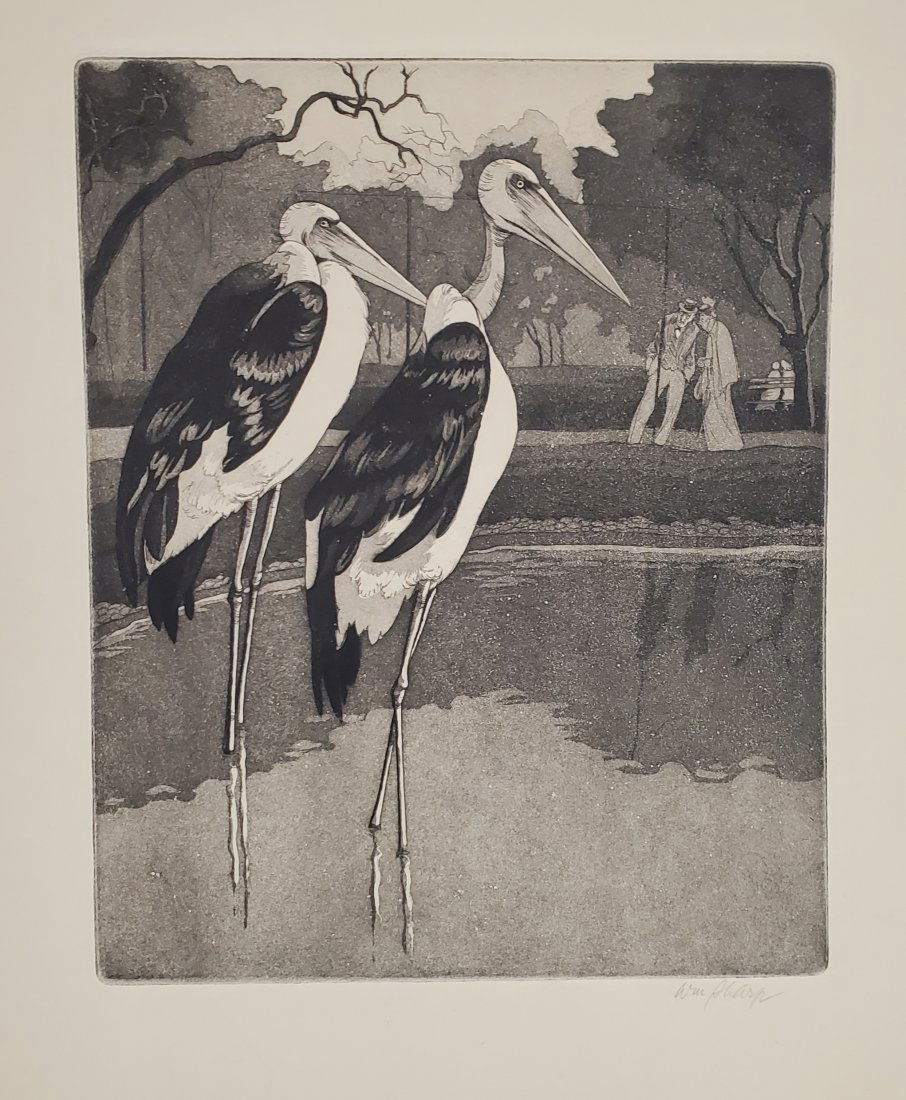 William Sharp Etching Aquatint Maribou Exotic Bird Lincoln Park Chicago AAA (1 of 6)