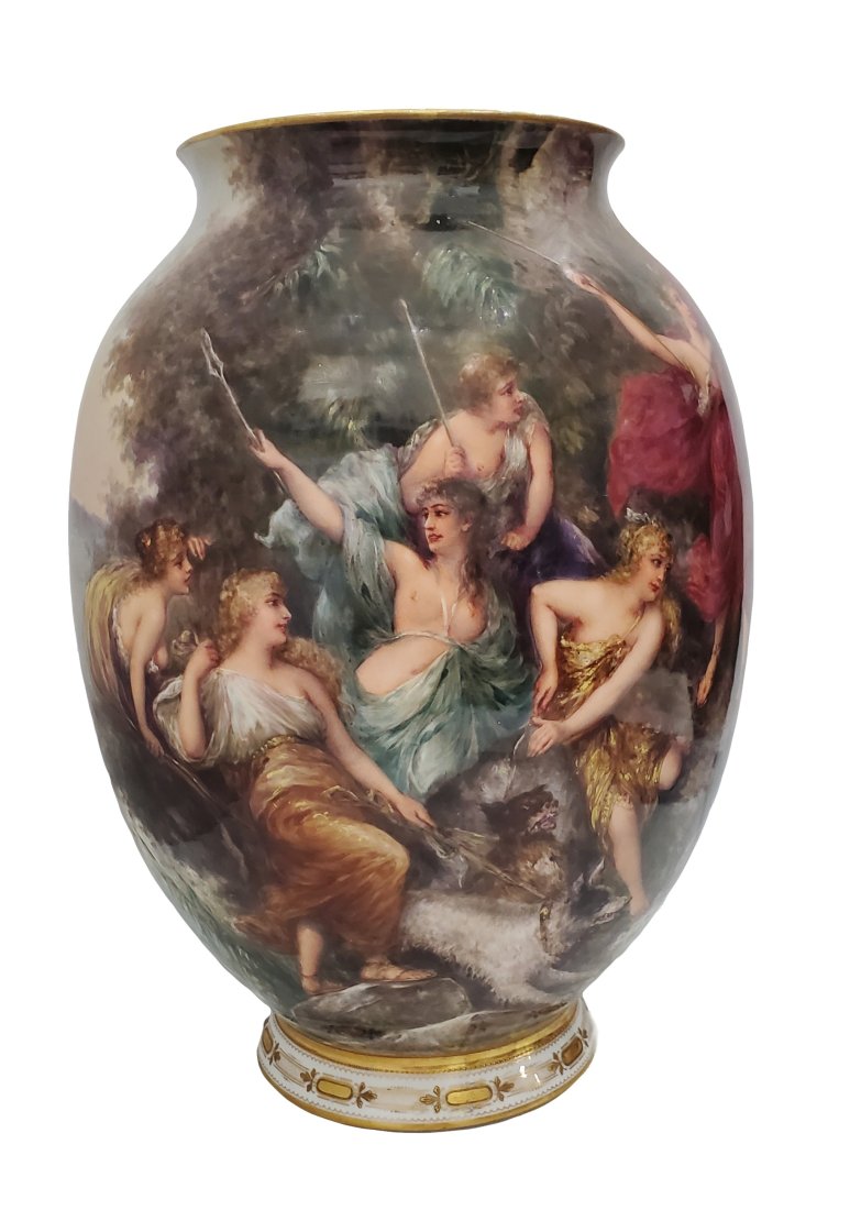 Huge Signed F Tenner Antique Vienna hp Continental Classical Diana Huntress Nude Scenic Vase: Described By:Michelle CNX VX 1537 7846 Title: Huge Signed F Tenner Antique Vienna hp Continental Classical Diana Huntress Nude Scenic Vase Description:Huge Signed F Tenner Antique Vienna hp Continenta