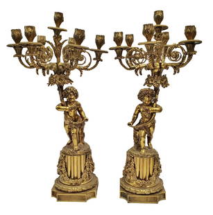 Large Gilt Dore Bronze Cherub Candelabra Pair Antique: Described By:Michelle CNX VX 1537 7850 Title: Large Gilt Dore Bronze Cherub Candelabra Pair Antique Description:Large Gilt Dore Bronze Cherub Candelabra Pair Antique Hallmarks or Signature: None