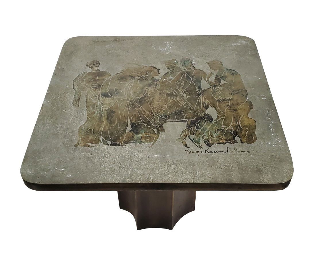 Philip and Kelvin LaVerne Signed Etched Patinated Occasional Table Etruscan Figures (1 of 7)