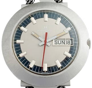 Hamilton ST-550 1970 Day Date Space Model SS Automatic Mens Wrist Watch: Described By:Edison CNX 1485 C-7038 Title:Hamilton ST-550 1970 Day Date Space Model SS Automatic Mens Wrist Watch Provenance:Introducing the Hamilton Electric wristwatch portion of the Saloff Collecti