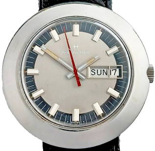 Hamilton ST-5500 1970 Day Date Space Model Automatic Mens SS Wrist Watch: Described By:Edison CNX 1485 C-7064 Title:Hamilton ST-5500 1970 Day Date Space Model Automatic Mens SS Wrist Watch Provenance:Introducing the Hamilton Electric wristwatch portion of the Saloff Collect