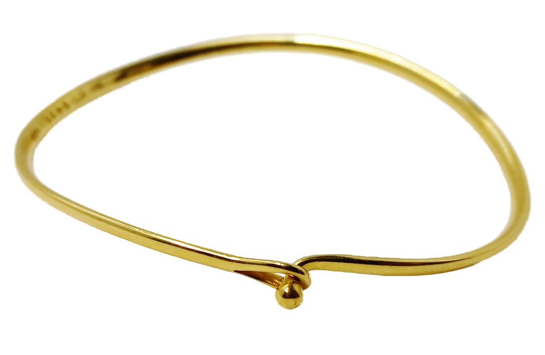Chic Signed Numbered Georg Jensen Fine 18K Yellow Gold Hook Eye Oval Bangle Bracelet 10.6g (1 of 6)