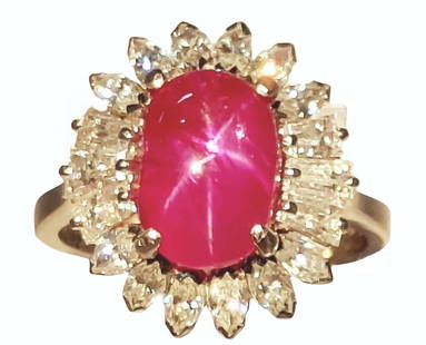 5.04ct No Heat Natural Burmese Star Ruby 1ctw Diamond Halo 14k White Gold Vintage Ring w/ AGL Report: Title: 5.04ct No Heat Natural Burmese Star Ruby 1ctw Fine Diamond Halo 14k White Gold Vintage Ring w/ AGL Report Description: What an exceptionally rare treat to find a 5ct natural no heat natural Bur