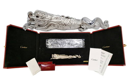 Extremely Rare Cartier 8in Long Sterling Silver Fountain Pen w/ Orig. Box Dragon Pearl Ruby Motif: Title:Extremely Rare Cartier 8in Long Sterling Silver Fountain Pen w/ Orig. Box Dragon Pearl Ruby Motif Description:Looks Never used Limited edition With Box and papers from Cartier. This is number