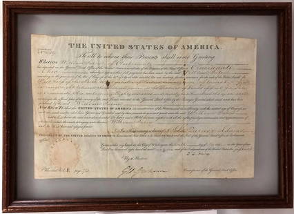 Signed By US President John Quincy Adams 1826 American Land Grant Clark County OH: Title:1826 American Land Grant Signed By US President John Quincy Adams Clark County OH Description: Framed 1826 Land Grant signed by then-President John Quincy Adams. We believe the grant is issued