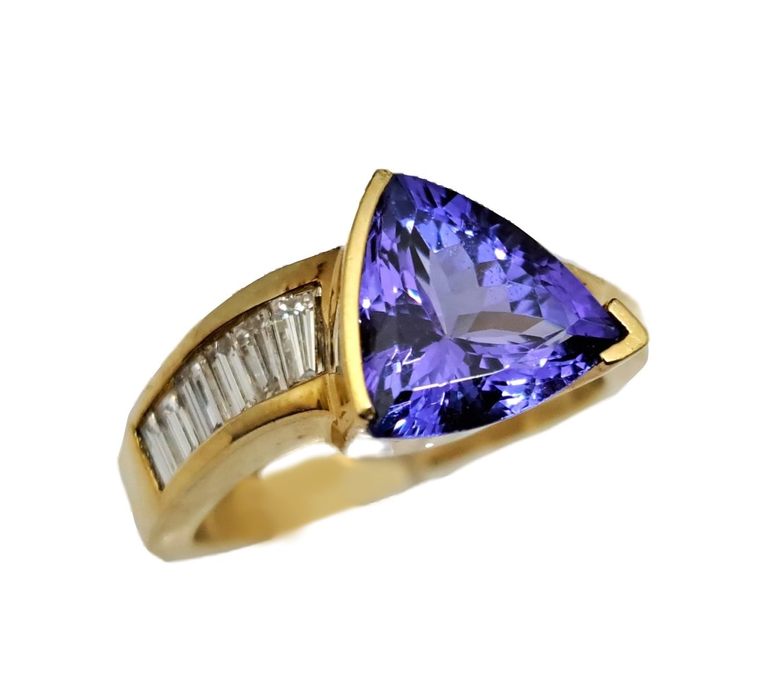 18k Gold Gem Quality Tanzanite Trilliant Fine Diamond Ladies Ring (1 of 5)