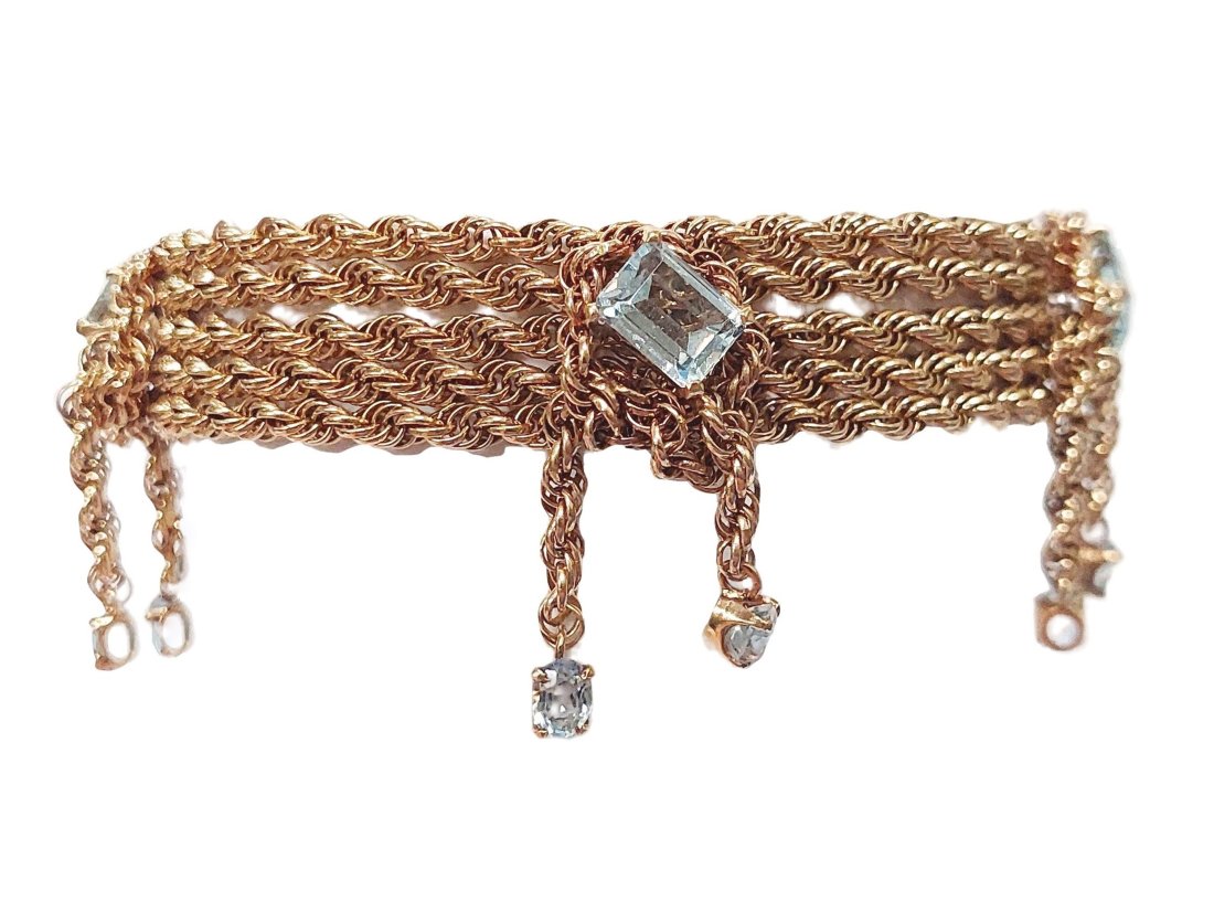 L. Harris Odgen 11.50ct Aquamarine Heavy 14k Gold Multi Strand Bracelet Famous Midcentury Designer (1 of 10)
