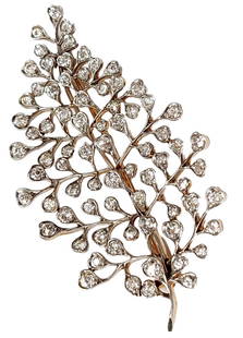 Stunning Theodore B. Starr Diamond Platinum Top 18k Gold Christmas Tree of Life Edwardian Brooch: Title: Stunning Theodore B. Starr Old Euro Cut Diamond Platinum Top 18k Gold Christmas Tree of Life Edwardian Brooch Description: An extremely beautifully designed antique tree / branch / floral moti
