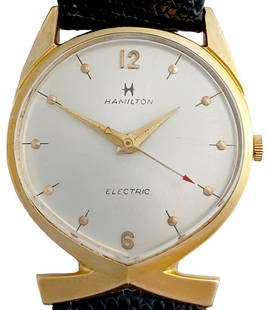 Hamilton Polaris 1960 14k Gold Arbib Asymmetrical Electric Vintage Mens Wrist Watch: Described By:Edison CNX 1485 C-7068 Title:Hamilton Polaris 1960 14k Gold Arbib Asymmetrical Electric Vintage Mens Wrist Watch Provenance:Introducing the Hamilton Electric wristwatch portion of the Sal