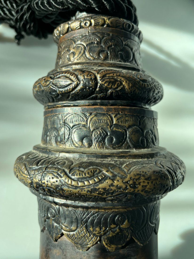 Huge 8ft Old Tibetan Temple Horn Copper Silvered Metal Collapses to Only 29 Inches (1 of 6)